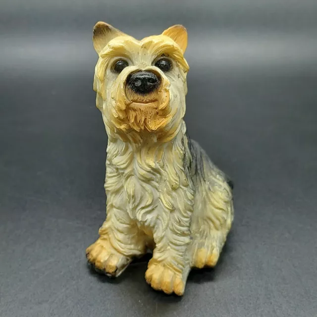Vintage Resin White Brown & Black Small Yorkie Terrier Dog Figurine Preowned