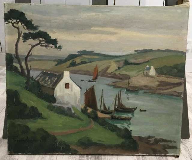 Jean FERNAND-TROCHAIN (1879-1969) Paysage marine voilier Bretagne nabis pt aven