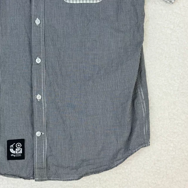 LRG Woven Gray Plaid Button Down Casual Shirt Mens Short Sleeve Collared Size XL 3