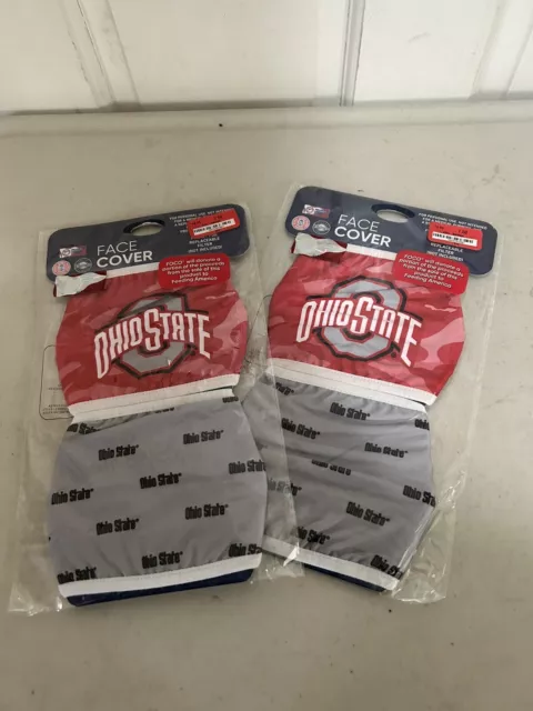 OHIO STATE BUCKEYES FOCO 2 PIECE FACE MASK COVERINGS, Red Grey, 2 Pack, New #9