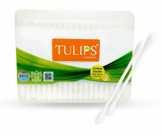 Tulips Baumwolle Ohr Stecker/Tupfer 100% Pure & Soft 200 Stecken / 400 Spitzen