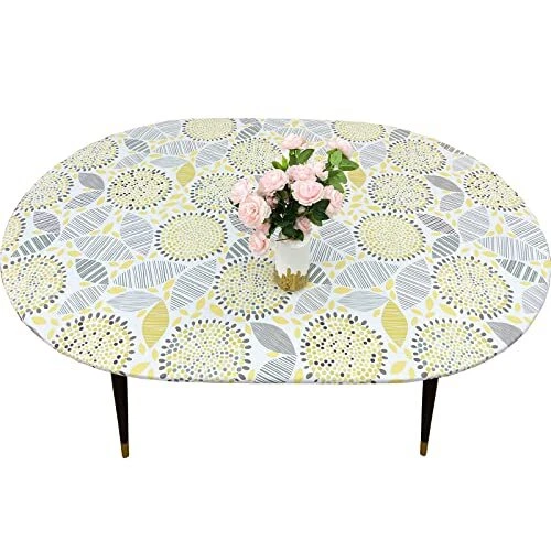 Oval Tablecloth Vinyl Fitted Elastic Edge with Flannel Backing - Abstract