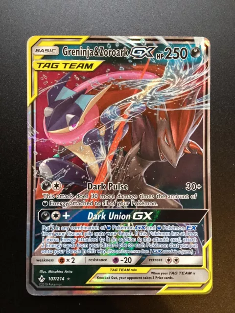 Pokemon Unbroken Bonds Greninja And Zoroark Tag Team Half Art Ultra Rare 107/214