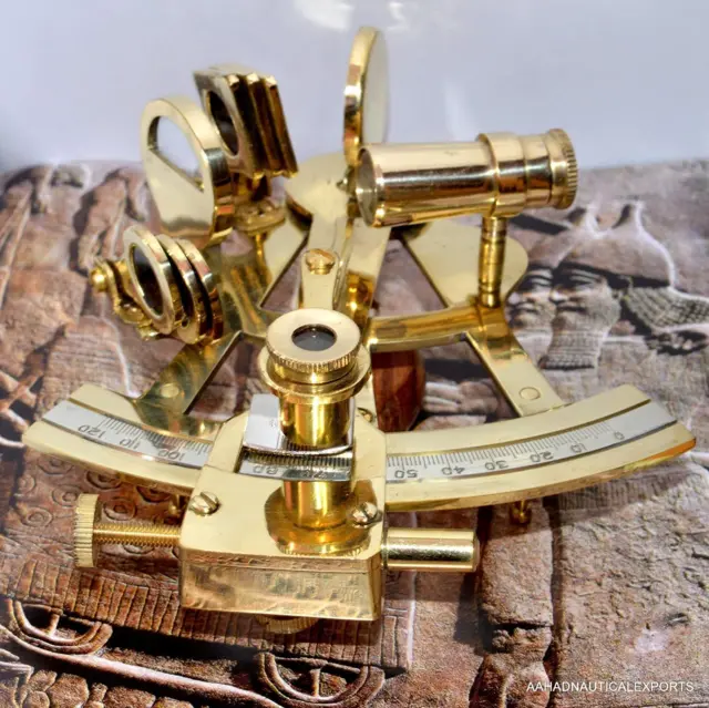 4" Solid Brass Sextant Nautical Working Instrument Astrolabe Ships Maritime Gif