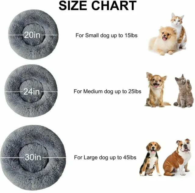 Donut Plush Pet Dog Cat Bed Fluffy Soft Warm Puppy Calming Bed Kennel Nest, Grey 6