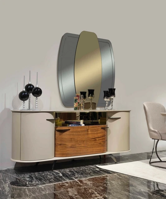 Buffet Miroité En Verre – Luxe Meuble Salon – 4 Portes 3 Tiroirs – Palazzo INT