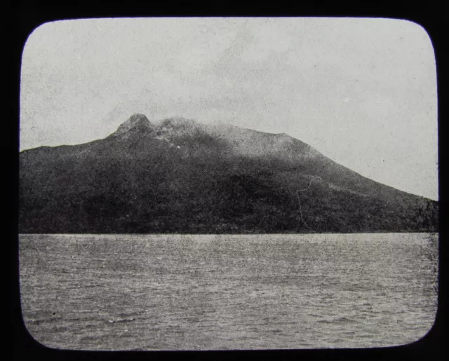 Glass Magic Lantern Slide THE RAUNG VOLCANO C1890 JAVA PHOTO