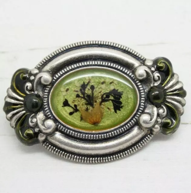 Stunning French Vintage Pierre Bex Green Enamel Flower BROOCH Pin Jewellery