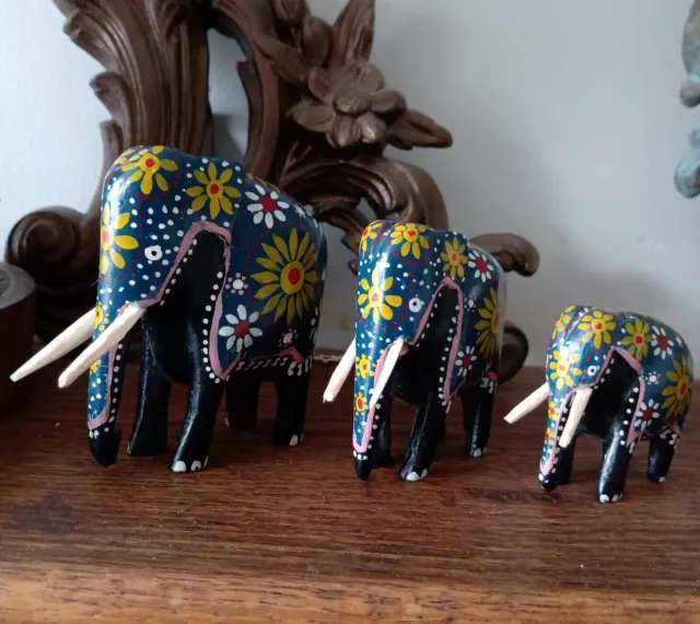 Collection Of 3 Hand Painted Indian Elephants