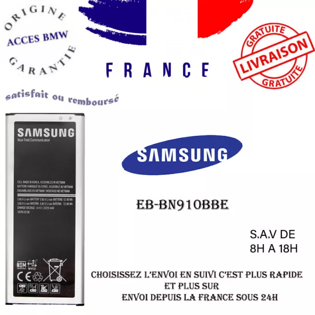 100% ORIGINAL SAMSUNG GALAXY NOTE 4 sm-n910f pile batterie  eb-bn910bbe
