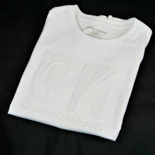 Calvin Klein Jeans T Shirt Youth Boys Size Medium 10-12 White Raised Logo