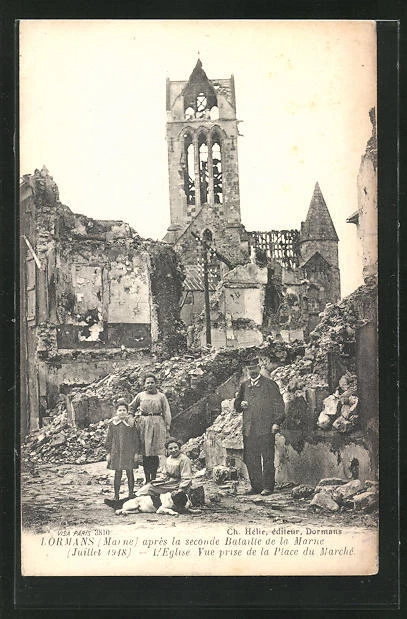 CPA Dormans, after the Second Battle of the Marne 1918, the Church, view taken from