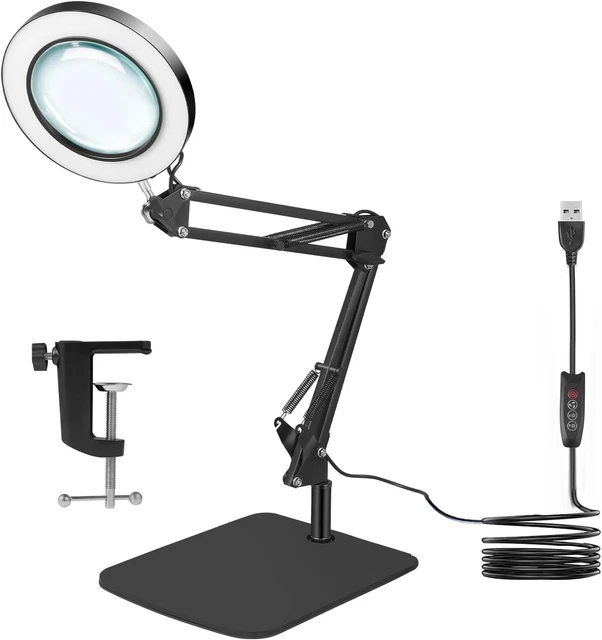 Lente Di Ingrandimento Da Tavolo Con LED - 5x E 10x, Base E Morsetto, Per Lettura E Lavori Di Precisione - Foto 4