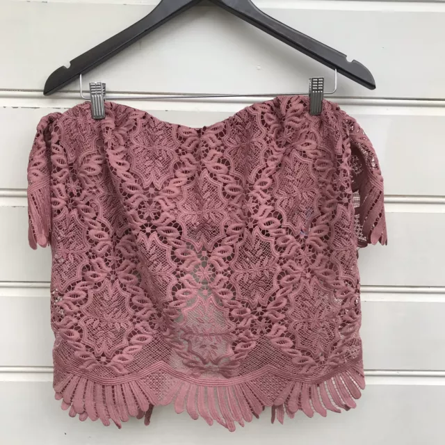 Lovers + Friends Lifes A Beach Lace Off Shoulder Mauve Crop Top Size M 2