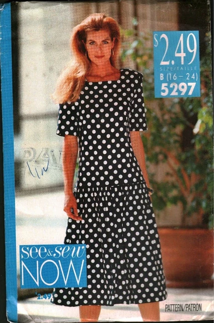 5297 Vintage Butterick Sewing Pattern Misses Dropped Waist Pullover Dress Sew