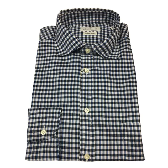 BRANCACCIO Men's Shirts Check Blue/Blue 100% Cotton Double Twisted