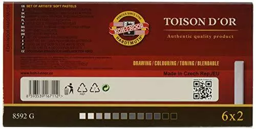 KOH-I-NOOR TOISON DOR 8592 Artists Soft Pastels - Grey Pack of 12 3