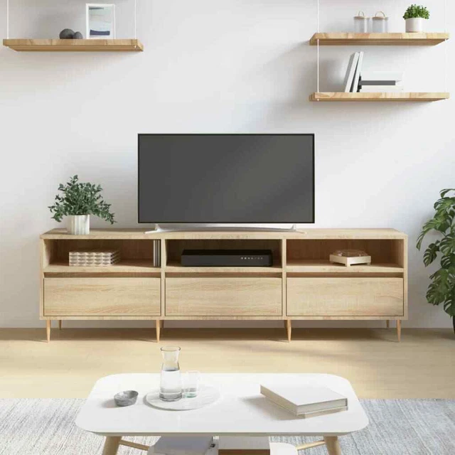 Mobile Porta TV In Legno Multistrato | Rovere Sonoma 102x35x36,5 Cm | Design Scandinavo Con 2 Ante E 2 Ripiani Aperti