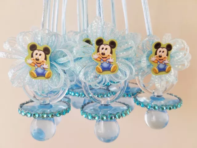 12 Baby Mickey Mouse Blue Pacifier Necklaces Baby Shower Game Boy Favors Prizes
