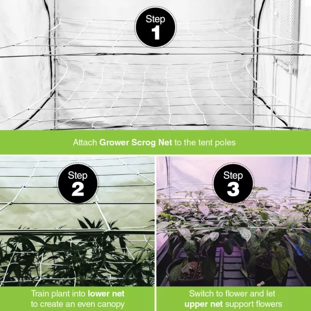 Scrog Net for grow tent flexible trellis plant netting 2 pack 4in and 6in nets 3