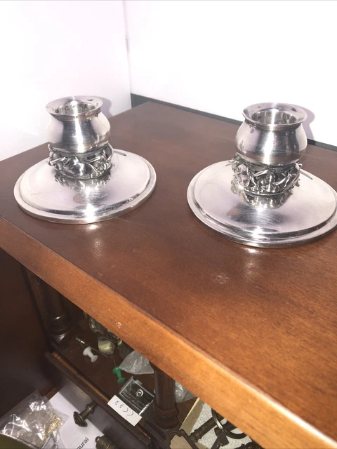 DANSK GULDSMEDE HANDVAERK DGH DENMARK STERLING SILVER CANDLE HOLDERS~PAIR~ 6.7oz