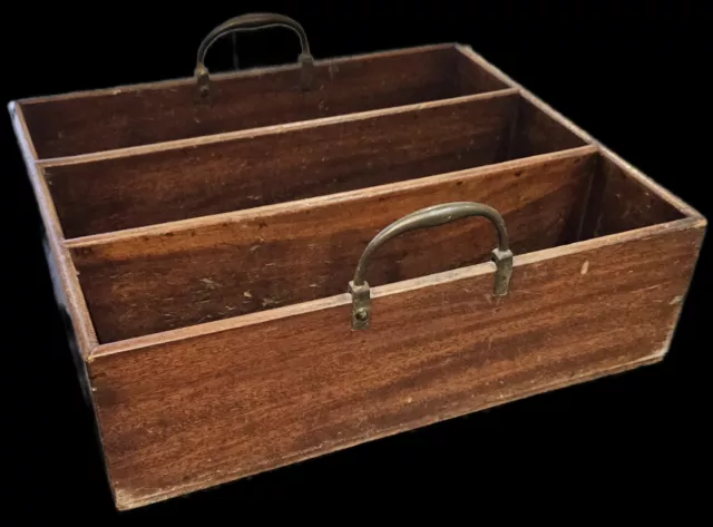 Wonderful Antique Wooden Box with Brass Handles and Wooden Dividers
