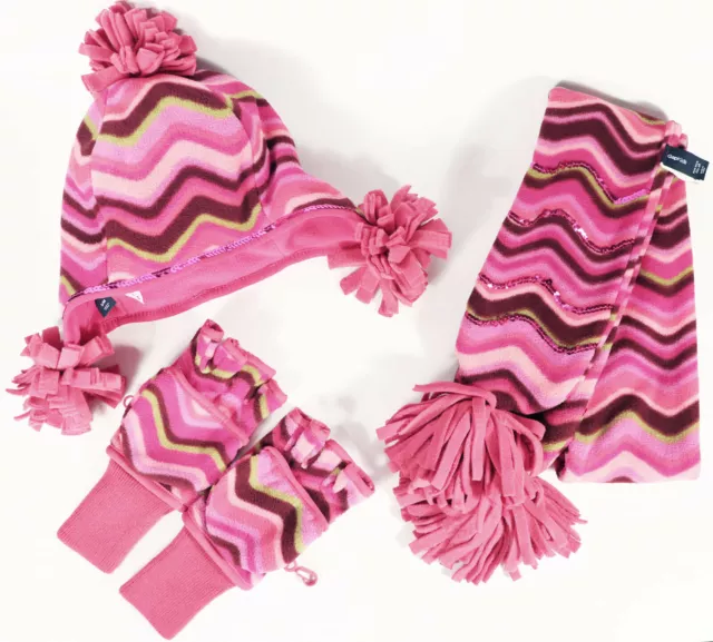 Gap Kids Girls Striped Hat Scarf & Mittens Set S/M Small Medium Sequins Fleece