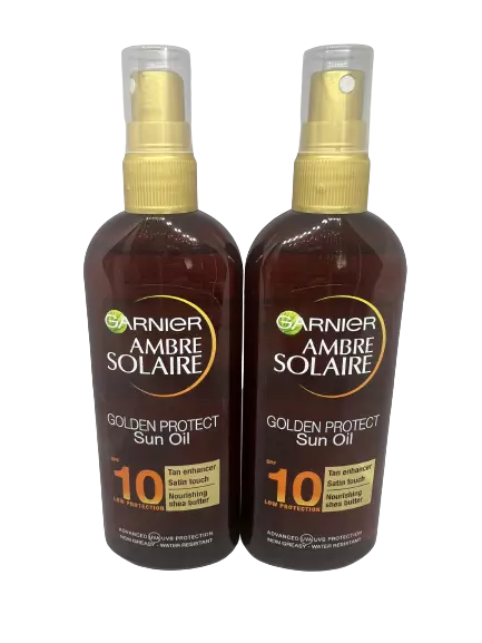 garnier sun oil ambre solaire spf10 golden protect spray 150ml x 2