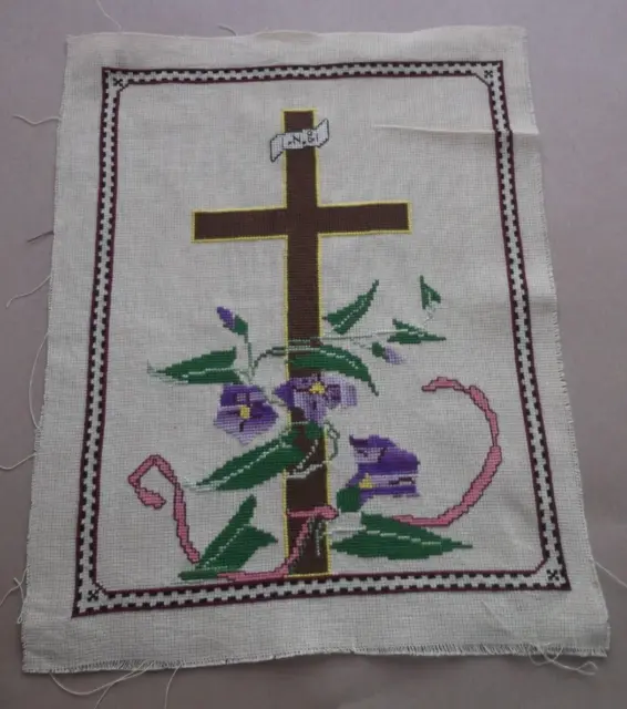 VTG "Crucifixion Of Jesus" Needlepoint Embroidery Tapestry ideal for Glass Frame