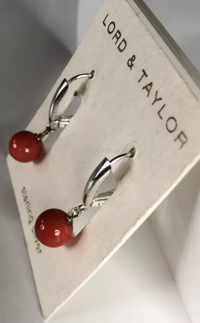 NWT Lord & Taylor Sterling Silver Drop Earrings Orange Beads 2