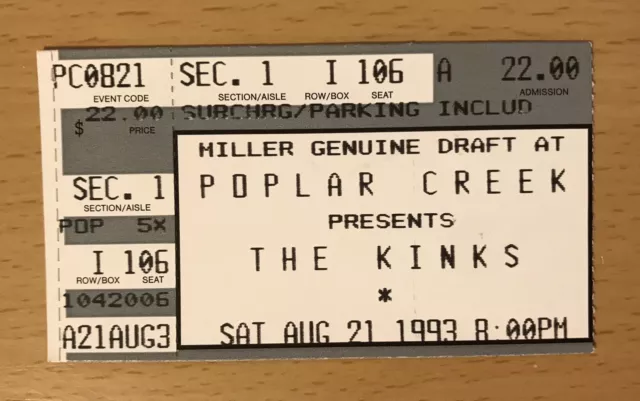 1993 The Kinks Chicago Concert Ticket Stub You Really Got Me Ray Dave Davies