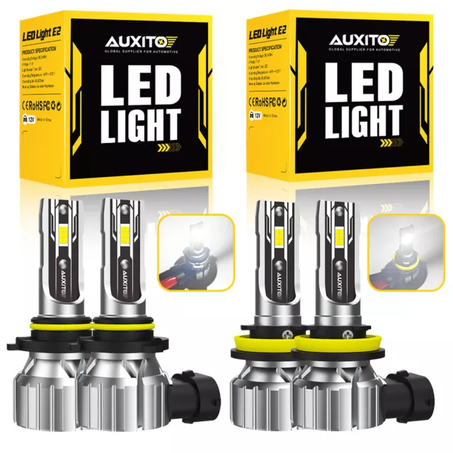 4x AUXITO 9005 H11 LED Combo Headlight Bulbs High Low Beam Kit Extremely White