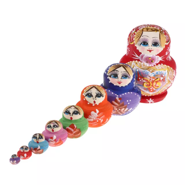 10 Wooden Russian Nesting Babushka Matryoshka Girl Dolls Set Hand Painted 3