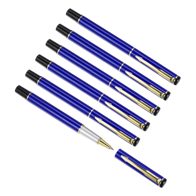 6Pcs Metal Ballpoint Pen Medium Point 1mm Black Ink Ball Pens Dark Blue Gold