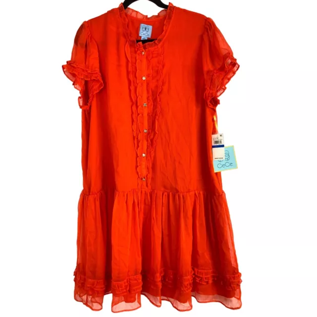 Cece Babydoll Candy Red Chiffon Ruffle Drop Waist Dress XL NWT 6294 Lined Woman