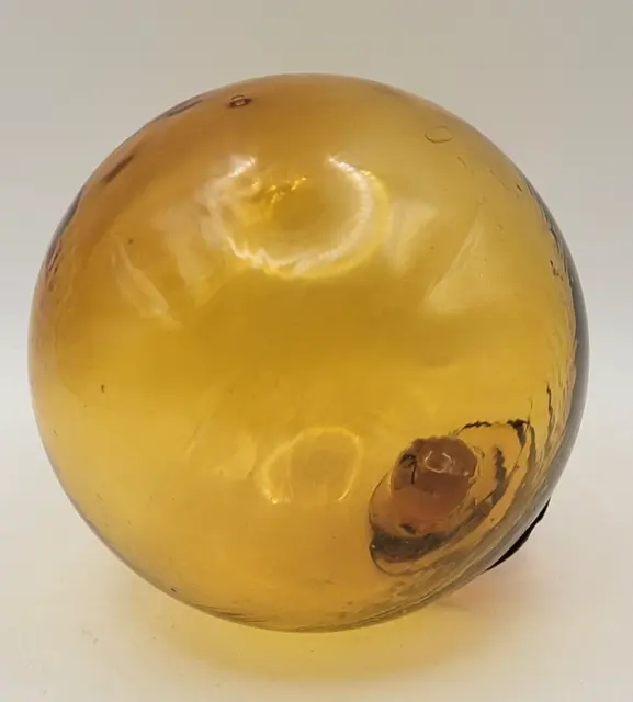 VTG Yellow Gold Japanese Hand Blown Glass Fishing Net Float Ball Globe Buoy 3"