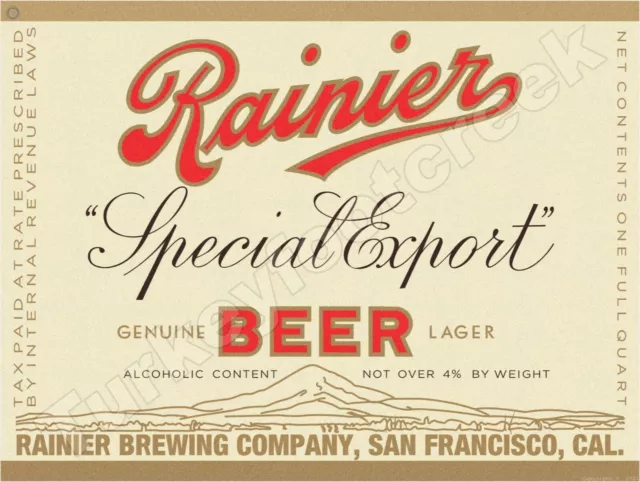 Rainier Special Export Beer Label 9" x 12" Metal Sign