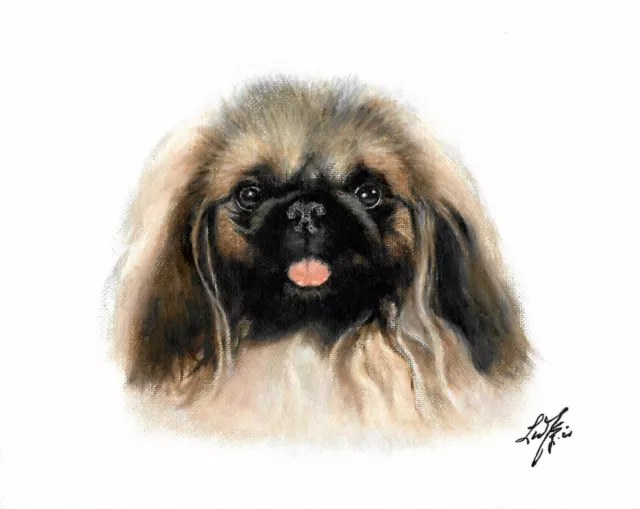 ✪ ORIGINAL Oil Portrait Painting PEKINGESE Artist Signed Puppy Dog Artwork Art