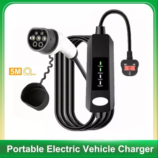 Electric EV Charging  5M Cable Type 2 UK Plug 3 Pin Vehicle Car Charger 13A New