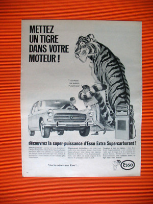 ANCIEN STICKER ADHÉSIF 1965 CARBURANT ESSENCE "ESSO" TIGRE AUTOMOBILES GARAGE 