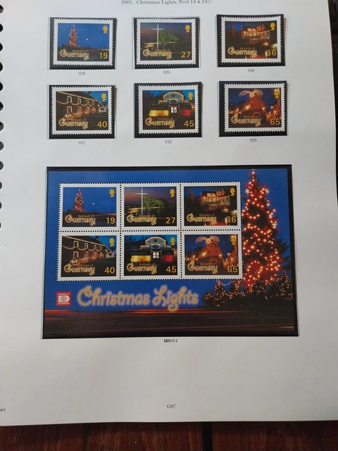 GUERNSEY 2001 ''Christmas Lights'' Mini Sheet MS934 + Mint Set SG928 -SG933 MNH