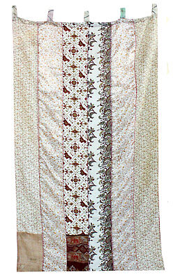 Indian Old Sari Patchwork Curtain Drape Window Decor Silk Sari Curtain Beige