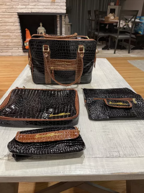 Samantha Brown Briefcase Bag Large Brown Croc Embossed Travel 4 Piece Set