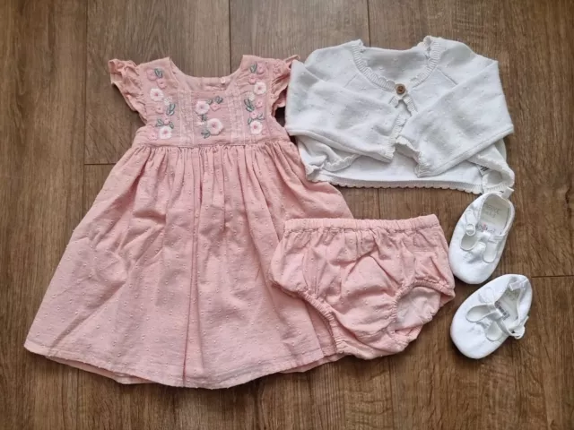 Baby Girls Clothes Bundle 6-9 Months Summer Dress Set With Shoes And Cardigan