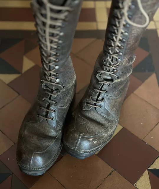 ANTIQUE MILITARY LEATHER Lace Up Officers Riding Army Boots £195.00 ...