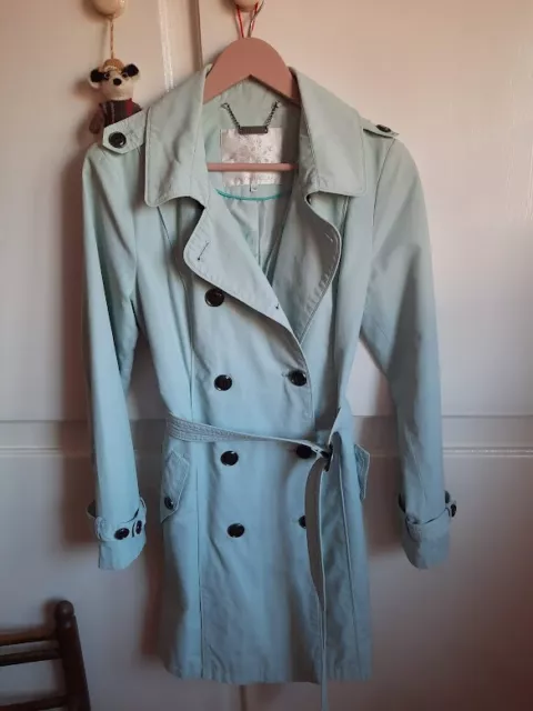 JOHN ROCHA TRENCH Coat Mac Pale Duck Egg Blue Size 12 Fabulous