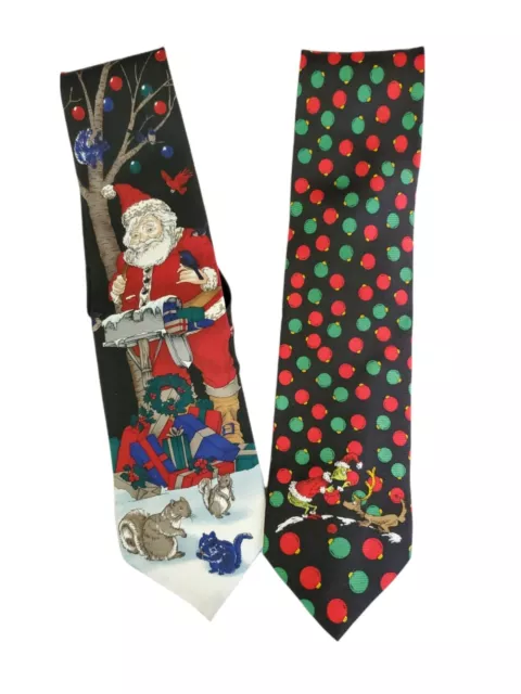 Lot of 2 Men's Christmas Ties 100% Silk Wembley & Dr Seuss Grinch