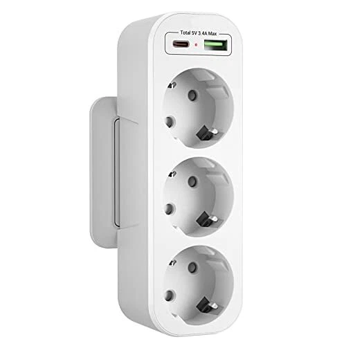 Multiprise Murale 3 Prises Verticale, Prise Multiple USB C,Triplette Prise 16A S