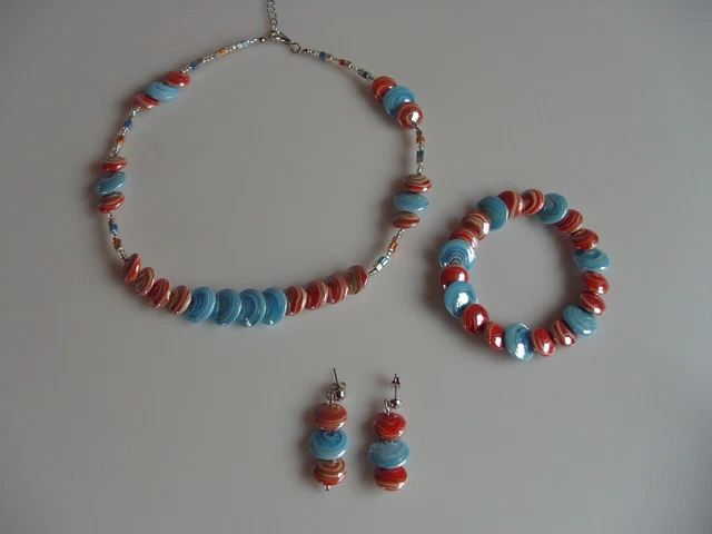 Parure Corail : Collier 54cm Et Bracelet 18cm Doré Avec Perles - Neuf Sans Emballage