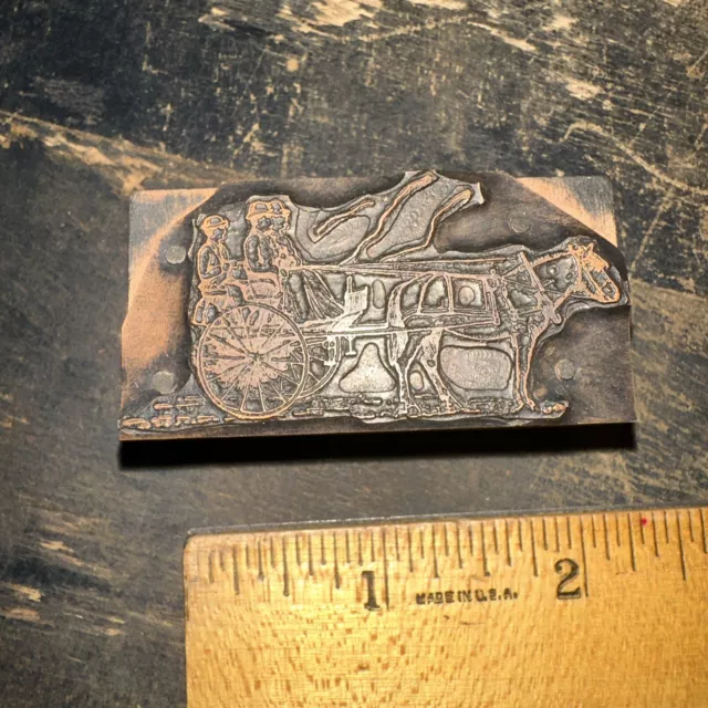 Print Block “ Horse And Buggy Scene “ Old Copper Face Block! Nice Details